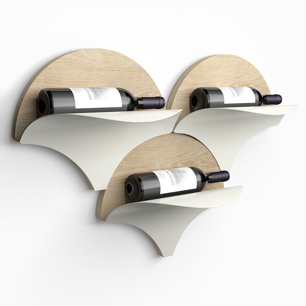 Portabottiglie Da Parete Minimalista In Alluminio. Espositore A Muro Salvaspazio Per Vino E Bottiglie Cilindriche.