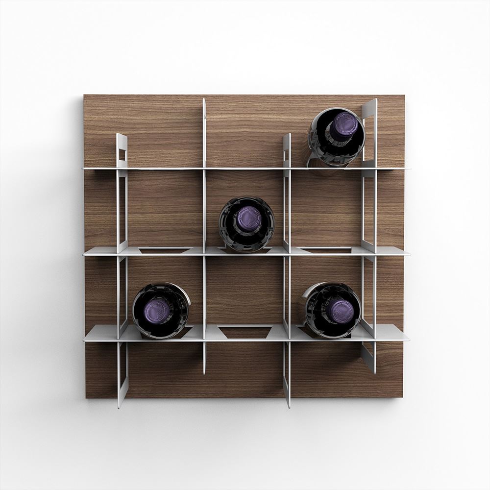 Portabottiglie Da Parete Minimalista In Alluminio. Espositore A Muro Salvaspazio Per Vino E Bottiglie Cilindriche.