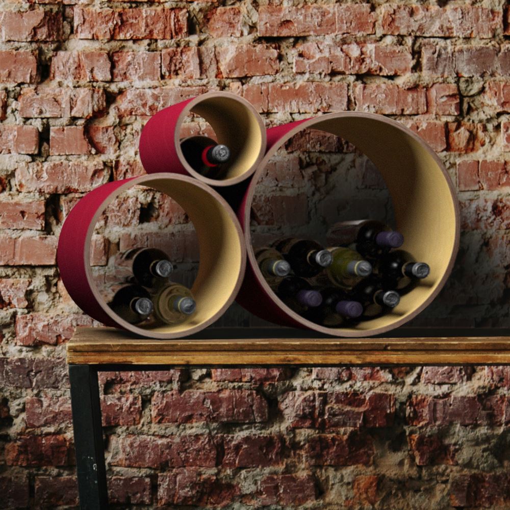 Portabottiglie in legno da parete - con portabicchieri - effetto ruggine - con stampa - completamente assemblato - ripiano per bottiglie e bicchieri da vino - Italia